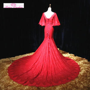 Aster – robe <span class=keywords><strong>De</strong></span> mariée sirène en dentelle rouge, manches mi-longues, perles, nouvel arrivage, Alibaba chine - Product Image 2