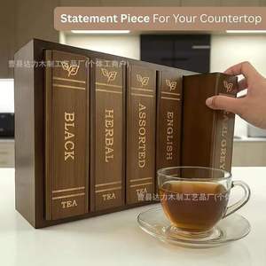 Wooden <b>Tea</b> Storage <b>Box</b> Book Shape Slide In Labels For Desk Organizing 10 <b>Tea</b> Types - Product Image 4