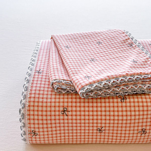 Juego de Sábanas Planas de Algodón Transpirable con Encaje Estampado YIXUAN CD001 para <span class=keywords><strong>Cama</strong></span> Doble/Individual con Funda de Almohada - Product Image 4