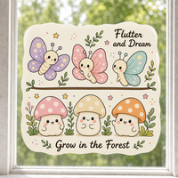 Autocollants personnalisés imperméables en PVC vinyle, papillon kawaii, champignon, autocollant décoratif électrostatique pour fenêtre, imprimé UV