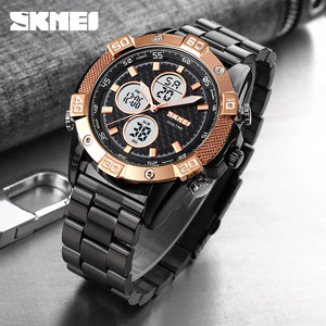 Skmei Men's Digital Watch Dual Time Stainless Steel Strap Black Sport Electronic Watch Water Resistant 3Bar - Product Image 5