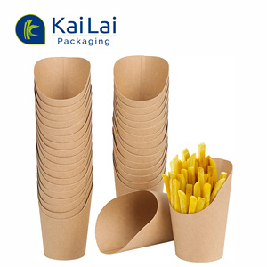 Tazze di patatine fritte Kraft usa e getta per uso alimentare da portare via trucioli di carta tazza di 16 once su misura per patatine fritte tazza di carta pieghevole Fren - Product Image 2