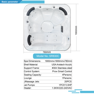 Sunrans-Bañera de hidromasaje de acrílico para 5 personas, spa moderno, para patio trasero, con chorro de agua caliente, masaje sexy, bañera de hidroterapia - Product Image 4
