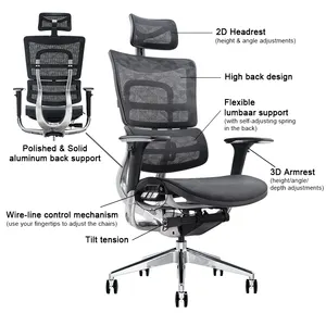 Commercial Furniture 3D Armrest Swivel Mesh Executive Ergonomic Office Chair With Aluminum Frame Wholesale
