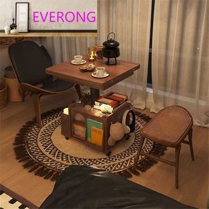 โต๊ะกาแฟเคลื่อนที่สุดหรู โต๊ะข้างโซฟาห้องนั่งเล่น ตู้เก็บของแบบมีล้อเลื่อน โต๊ะวางชาไม้จริงยอดนิยม - Product Image 3