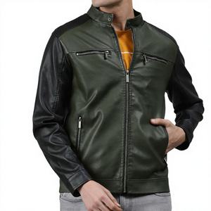 Men Autumn Three <b>Button</b> White Handsome Casual Leather Bomber Jacket O-neck Youth Coat Tops - Product Image 2