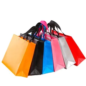 Reutilizáveis pp laminados sacolas de compras não tecidas, promocionais metálicos laminados pp não tecidos sacos de compras com logotipo