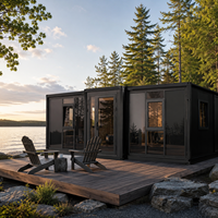 Tiny House 20FT, maison conteneur extensible avec fenêtres panoramiques et intérieur confortable pour location de vacances Airbnb en bord de lac