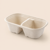 Boîte alimentaire compostable en bagasse de canne à sucre à 2 compartiments, jetable, pour plats à emporter, de qualité alimentaire, rectangulaire