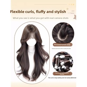 Perruque Cony [Pas de filet à cheveux nécessaire] Perruque longue bouclée réaliste pour femme, facile d'entretien ; Postiche quotidien fabriqué à la machine - Product Image 4