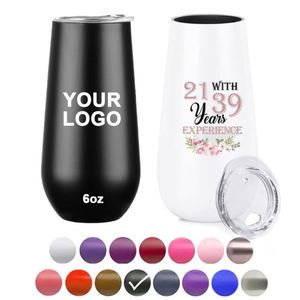 Gobelets à vin isothermes sans pied de 6 oz en gros d'usine, flûtes à champagne de 6 oz en acier inoxydable avec couvercles - Product Image 1