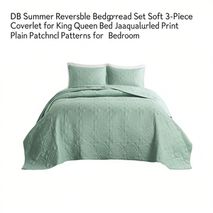 Ensemble de couvre-lit réversible Db Summer, 3 pièces, couvre-lit taille King Queen, imprimé jacquard, décoration douce pour la chambre à coucher - Product Image 1