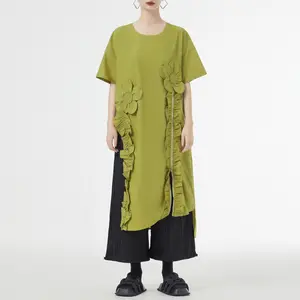 Оптовая продажа, 2023 летняя Корейская серия, свободная рубашка с коротким рукавом, юбка, тонкий дизайн, женское платье с разрезом
