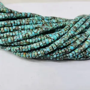 Wholesale Flat Round Wheel Shaped Gemstones Strands Nature Stone Turquoise Heishi Beads For Jewelry Making