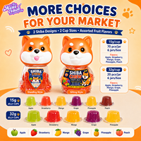 Bonbons gélifiés aux fruits OEM ODM en pot mignon en forme de chien Shiba avec saveurs de fruits assorties 15g 32g, coupelles de gelée pour la vente en gros