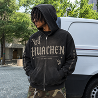Sweat à capuche zippé personnalisé en molleton épais 460 GSM pour homme, 100 % coton, délavé à l'acide, impression DTG, coupe oversize, style streetwear vintage, fabricant OEM ODM