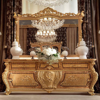 Haut de gamme baroque rétro luxe Royal salle à manger en bois massif sculpture or avec miroir armoire de rangement taille personnalisée