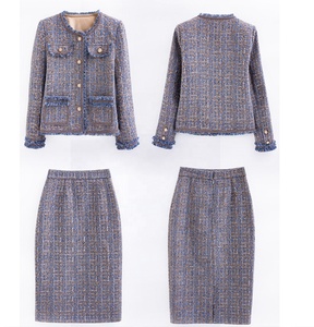 2023 autunno <span class=keywords><strong>Tweed</strong></span> abito formale moderno da donna tailleur alla moda di alta classe da donna <span class=keywords><strong>Tweed</strong></span> tailleur - Product Image 4