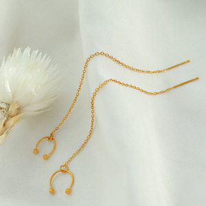 <b>Clip</b>-on Earrings Gold Long Tassel U-shaped Geometric Design For Women Party Jewelry - Product Image 2