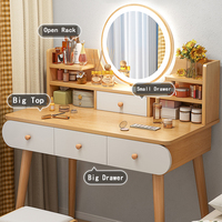 Coiffeuse Hanyee à Lumière LED avec Pieds en Bois MDF et Tiroirs Miroir, Vanités de Maquillage Abordables pour Chambre à Coucher, Hôtel, Meubles en Gros