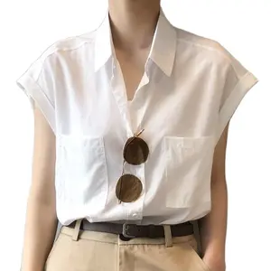 Camicie con colletto rovesciato da donna camicetta da donna alla moda coreana 2023 camicia estiva monopetto ampia Casual a maniche corte