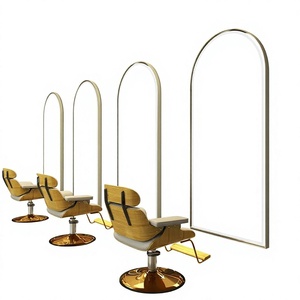 Station de coiffure moderne avec miroir en acier inoxydable, chaise de coiffeur, miroir encadré LED, mobilier de coiffure pour salon de beauté, spa, école, centre commercial - Product Image 1