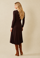 Robe midi en tricot côtelé en coton, col rond, manches longues, ourlet plissé, pour toutes les occasions