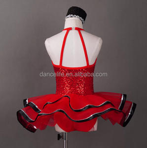 Costume da Ballo Rosso con Paillettes per Bambine, <span class=keywords><strong>Tutù</strong></span> per Spettacoli, Abito per Esibizioni di Capodanno - Product Image 3