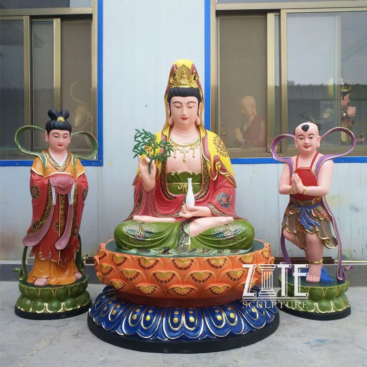 Personnalisé en fibre de verre sculpture de bouddha résine kuan yin statue