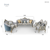 Mobilier de salon classique français Royal, canapé en bois, tissu en bois massif sculpté, cadre Antique Chesterfield, ensemble de canapé