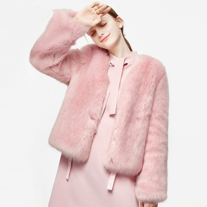 Cappotto <span class=keywords><strong>Trench</strong></span> in Ecopelliccia di Volpe per Ragazze, Stile Dolce ed Ecologico, Fodera in Acrilico, Invernale, Colore Rosa, Motivo a Quadri, Spesso - Product Image 1