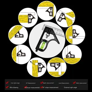 300 мм комбинированная передвижная квадратная линейка 45 градусов прямоугольный горизонтальный подвижный деревообрабатывающий измерительный инструмент - Product Image 3