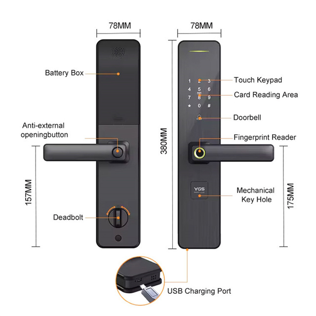 Smart Fingerprint Door Lock with Tuya App Control Aluminum Door Compatible Temporary Card Access 3-Year Warranty