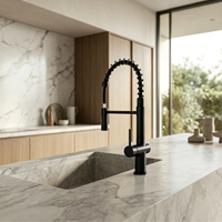 Robinet de cuisine flexible en acier inoxydable 304 noir avec jet cascade laminar, mitigeur eau chaude et froide