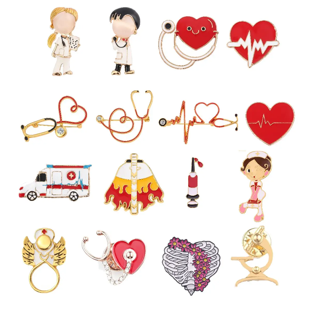 New Special Nurse Stethoscope Brooch Enamel Pins Set For Jackets Backpack Shirt Lapel Badges Pins Heartbeat Brooch Pin