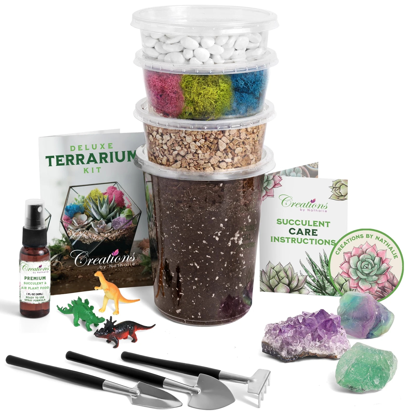Terrarium Starter Kit - Soil, Moss, Pebbles, Crystal & Tools
