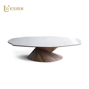 Tavolo in legno con piano in marmo per sala da pranzo con base in noce di nuovo stile per 12 persone