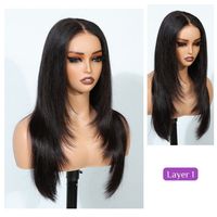 Perruque en cheveux vietnamiens bruts, coupe droite tendance, en couches, nœuds pré-blanchis, à enfiler et à porter, perruques sans colle 5x7, cheveux humains pour femmes