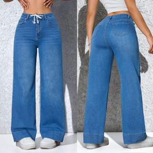 Pantalons en jean élastiques amples et personnalisés pour femmes, pantalons à jambes droites et larges pour femmes - Product Image 6