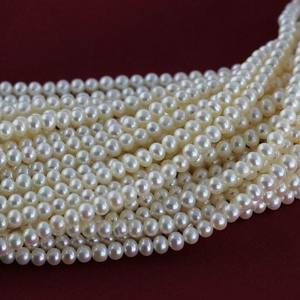 Perles d'eau douce presque rondes pour Xiaomi, 3-4 mm, blanches, petites, collier, perles lisses sans défaut, vente en gros - Product Image 4