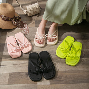 Sandalias de Playa para <span class=keywords><strong>Mujer</strong></span>, Pantuflas Casuales de Verano con Lazo, Color Sólido, Ligeras - Product Image 1