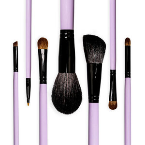 Ensemble de 7 pinceaux de maquillage vegan personnalisés avec logo de marque privée, poils en nylon, manche en bois violet, virole noire, pour cadeau d'entreprise - Product Image 2