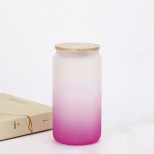 Vaso de Vidrio para Sublimación con Tapa de Bambú y Pajita, Personalizable con Logotipo, Colorido, Bonito, con Diseño de Oso Esmerilado, Vaso de Vidrio para Sublimación en Blanco - Product Image 3