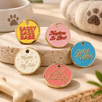 Plaques d'identification personnalisées rondes en métal émaillé pour animaux de compagnie, avec texte en relief, pour chiens et chats, accessoires de collier multicolores, breloques DIY pour nom d'animal