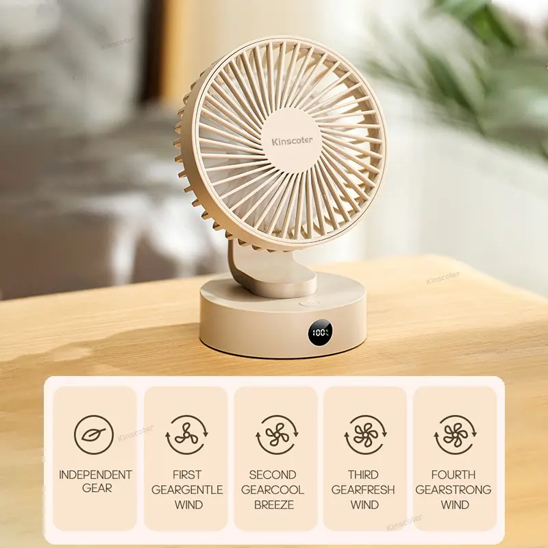 Rechargeable 1800mAh Portable Mini Desktop Fan Night Light Silent 5 Speed Air Cooler Small Desk Fan