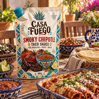 Sachet refermable imprimé sur mesure avec bec verseur pour sauce Taco Chipotle fumée 500g, emballage de condiment mexicain avec fermeture éclair