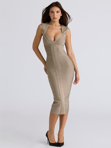 Women's Summer Breathable for Bodycon V-Neck Sleeveless <strong>Elastic</strong> Party <strong>Dress</strong> - Product Image 2