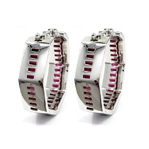 เครื่องประดับวินเทจที่ออกแบบโรแมนติกคุณภาพสูง18K แข็งสีขาวทองแท้ต่างหูห่วงกลมเพชรแท้และทับทิมสำหรับงานแต่งงานของผู้หญิง - Product Image 3