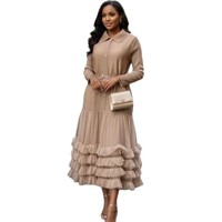 Robes de soirée mi-longues élégantes à col revers, taille haute, couleur unie, en tulle superposé, pour femmes grandes tailles, idéales pour l'hiver et les occasions décontractées