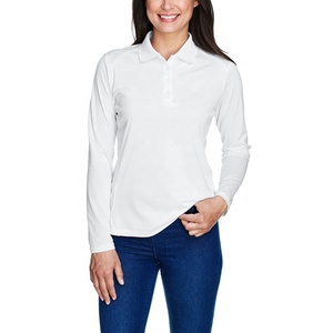 Vente en gros de chemises pour femmes à manches longues avec logo personnalisé, couleur unie blanche, tricot décontracté 100% coton, manches longues, séchage rapide - Product Image 1